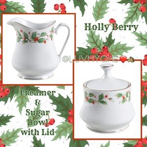 China Pearl Christmas Holly Berry Cream & Sugar Set